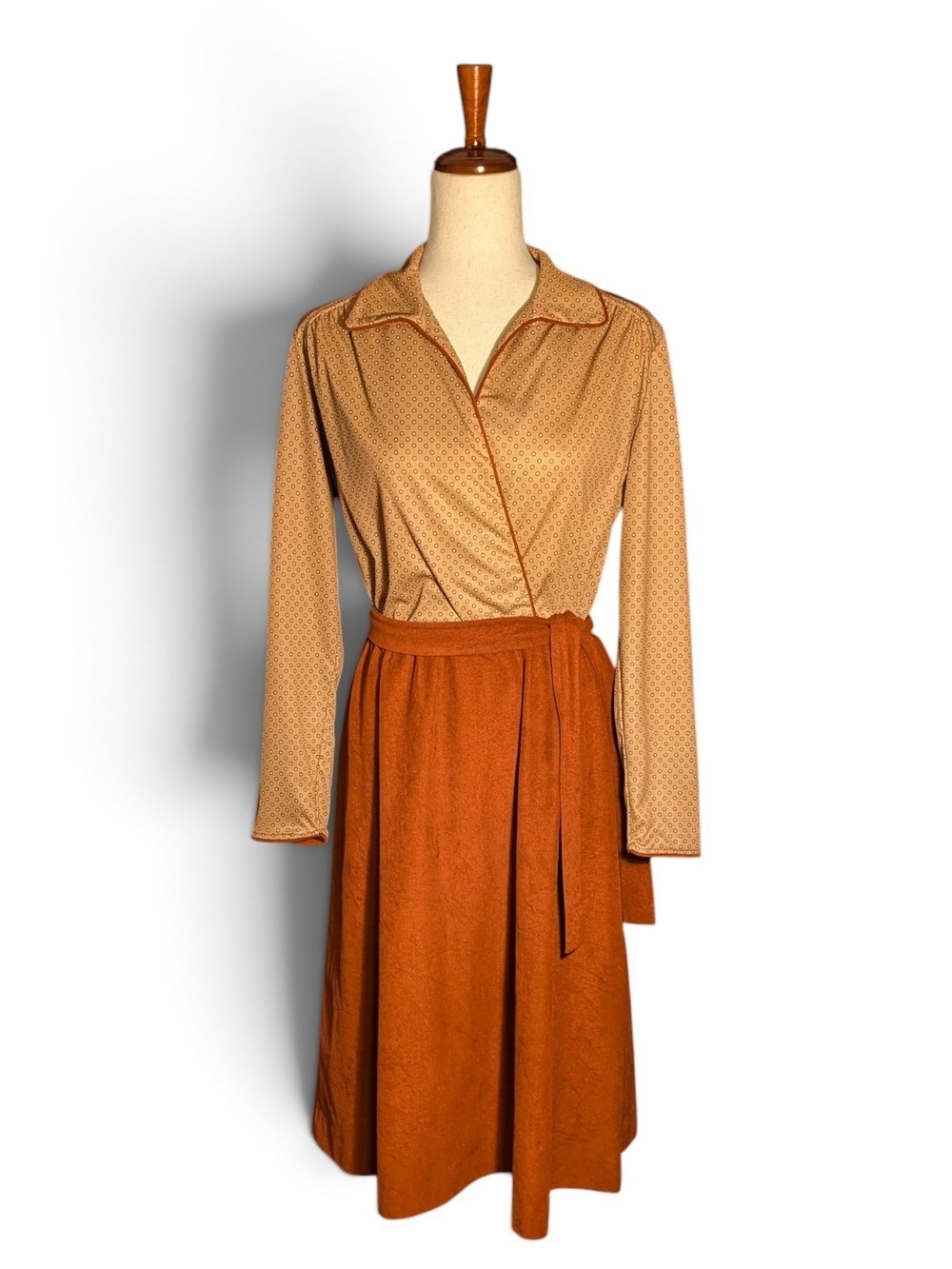 Women's Wrap Skirt in Rust Orange with Beige Top